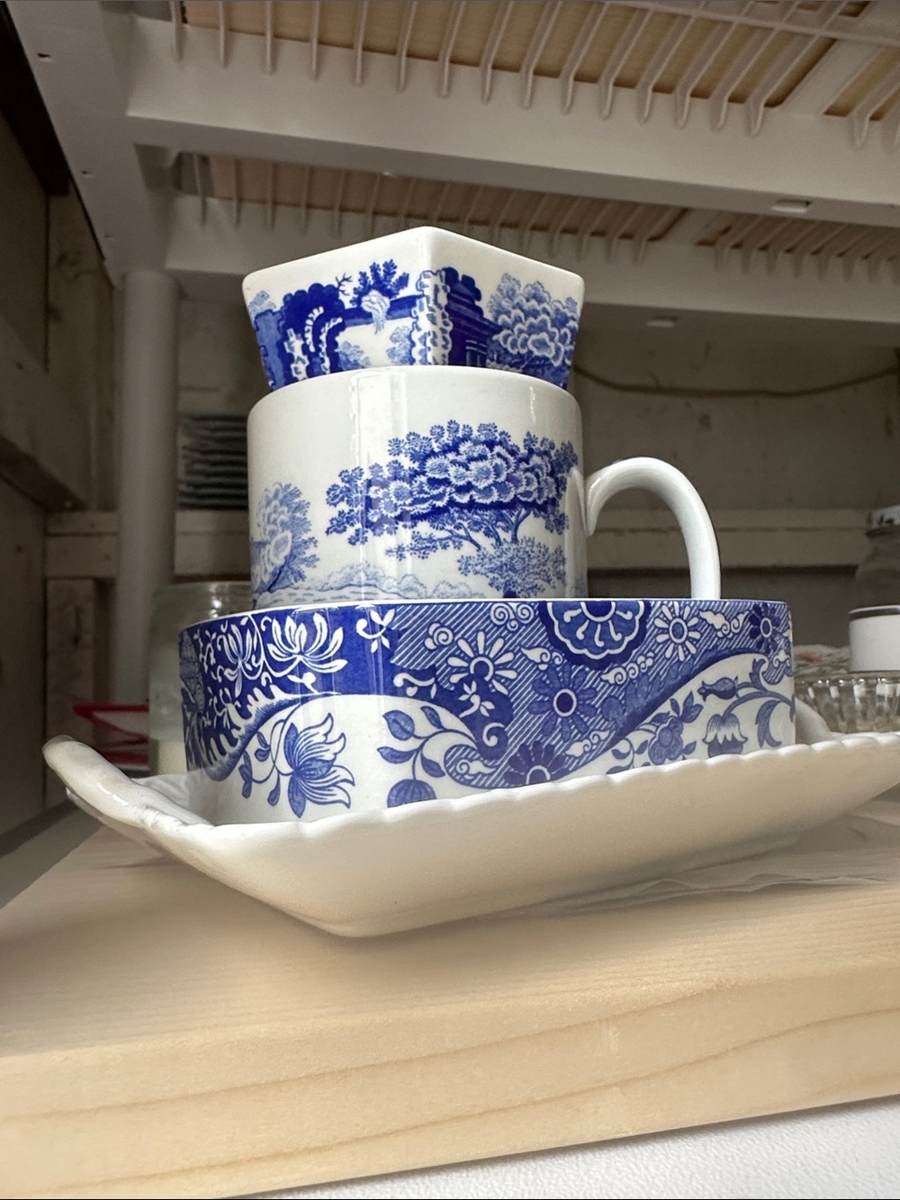 Blue Floral Porcelain Teacup and Saucer Set by Spode.
